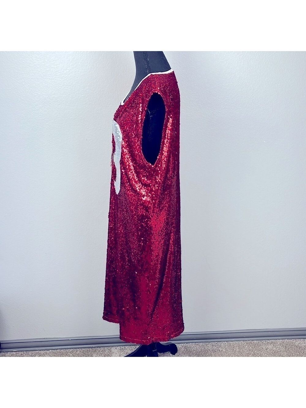 Liquor N Poker Sequin Dress 12 Red/Silver Sleeveless Football Jersey Midi 88 - Picture 8 of 12